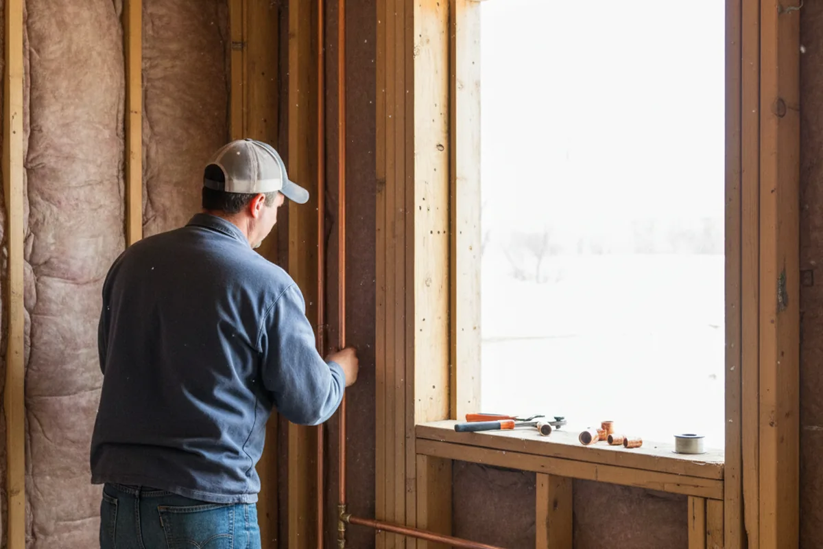 Licensed plumber running new copper supply lines in a Durhamville home