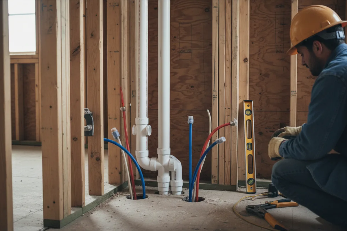 Drain and supply rough-in during Sump Pump Repair in Durhamville